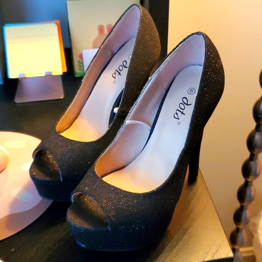 Dots Black Mesh Peeptoe Heels